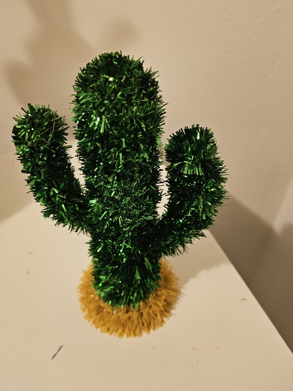 Green Tinsel Cactus Table Decor - Sparkling Home Party Accent